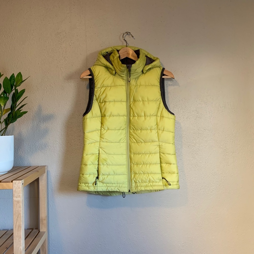 Tangerine Green Lime Puffer Vest with Removable Hood & Zipper M